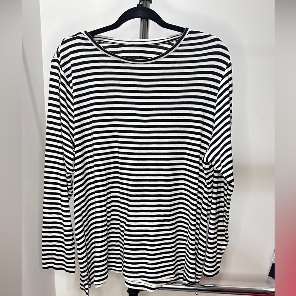 J. Jill Black and White Relaxed Ribbed Long Sleeve Tee, Pima Cotton